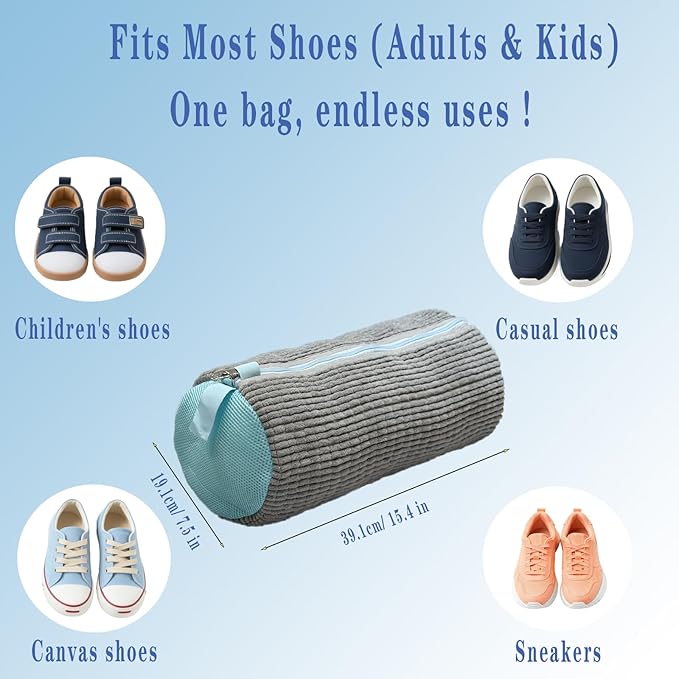 CAIMOREE Shoe Washing Machine Bag, 2pcs Laundry Shoe Bag with Self-locking Zipper for Washer and Dryer, Reusable Sneaker Bag for Gym, Tennis, Sports Shoes, Protects Shoes & Washing Machine (Grey)