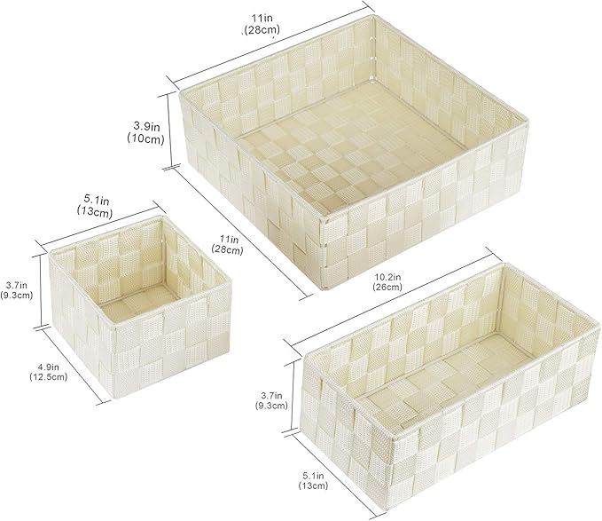 Posprica Woven Storage Baskets for Organizing, Small Black Baskets Cube Bin Container Tote Organizer Divider for Drawer, Closet, Shelf, Dresser, Set of 4 (Beige)