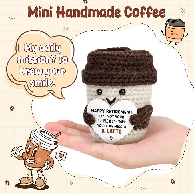 Funny Retirement Gifts for Men Women Coworker Boss Friends Teacher, Retired Crochet Coffee Gift for Woman Teacher, Not Your Problem Anymore with Funny Card Desk Office Decor Best Happy Retirement
