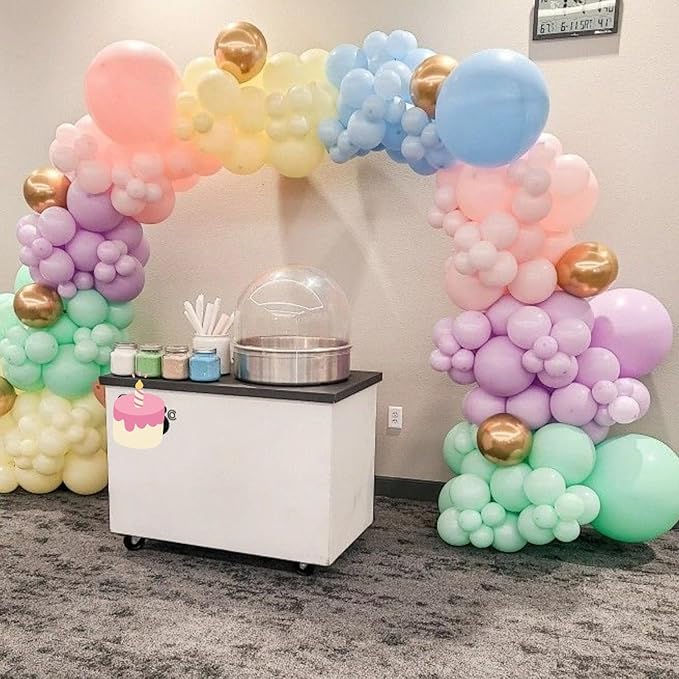Pastel Balloon Arch, Rainbow Balloon Arch Kit with 18/12/5 inch Macaron Pink Yellow Purple Orange Teal Blue Gold Latex Balloon for Birthday Baby Shower Wedding Pastel Party Decorations