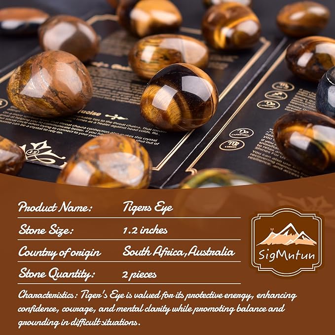 Polished Tigers Eye Crystal Stones - 2 Pcs of 1.2" Worry Stone for Anxiety, Pocket Palm Stone Super Large Handpicked Natural Tumbled Gemstones for Meditation, Reiki, Chakra Healing, Home Decor