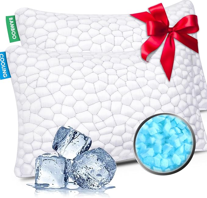 Cooling Pillows King Size Set of 2 Pack Shredded Memory Foam Pillows for Sleeping, Adjustable Cool Bed Pillow for Side Back Stomach Sleepers, Luxury Gel Neck Pillow for Neck and Shoulder Pain Relief