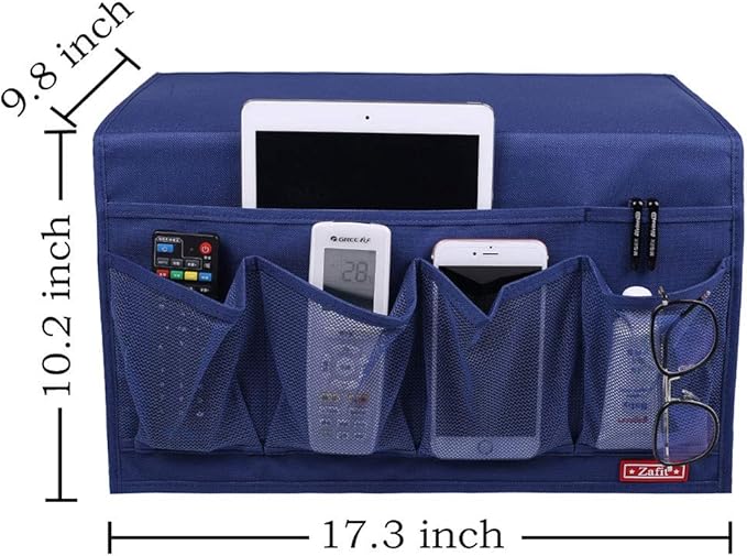 Zafit 6-Pocket Bedside Storage Organizer, Table Cabinet Storage Organizer Bedside Organizer Caddy for Remotes, Phone, Glasses (6 Pockets-Blue)