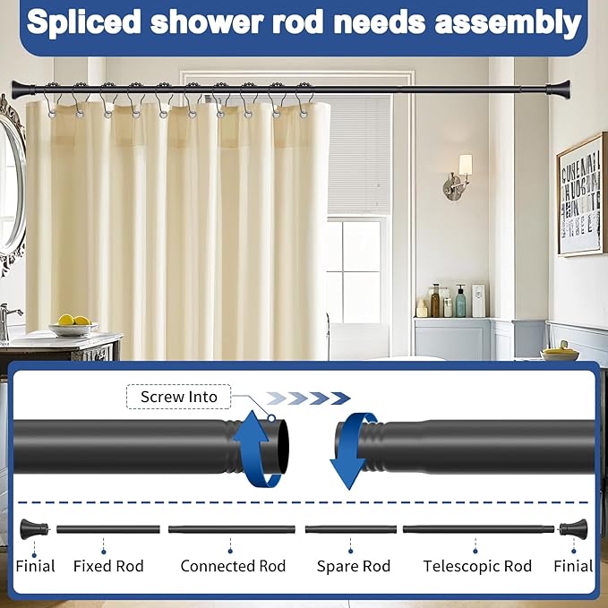 YNL Black Shower Curtain Rod 36-68 Inch(3-5.67ft), No Slip No Drill Stainless Steel Spring Tension Curtain Rod, No Rust Shower Rod Adjustable For Bathroom closet