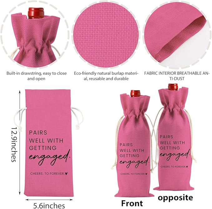 Engaged Engagement Gifts for Couples Her Engagement Party Decorations for Couple Women Wine Bag Pairs Well with Getting Engaged Wine Accessory Sets Pink Black