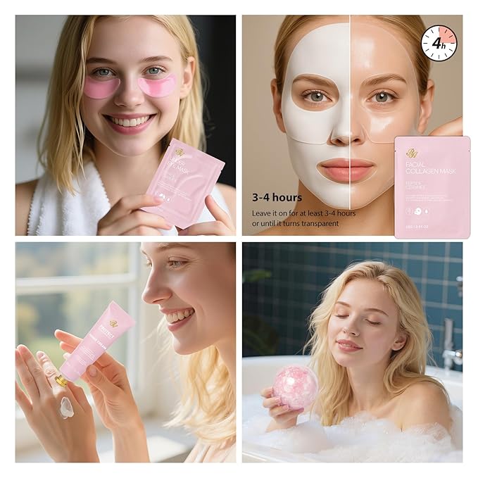 Rose Facial Skin Care Set, 33 Pcs Bath & Body Spa Basket for Women, Beauty Care Kit, Sheet Mask, Makeup Bag, Face Serum, Bath Bomb, Perfume, Christmas, Mother Day, Valentine's, Birthday, Baby Shower