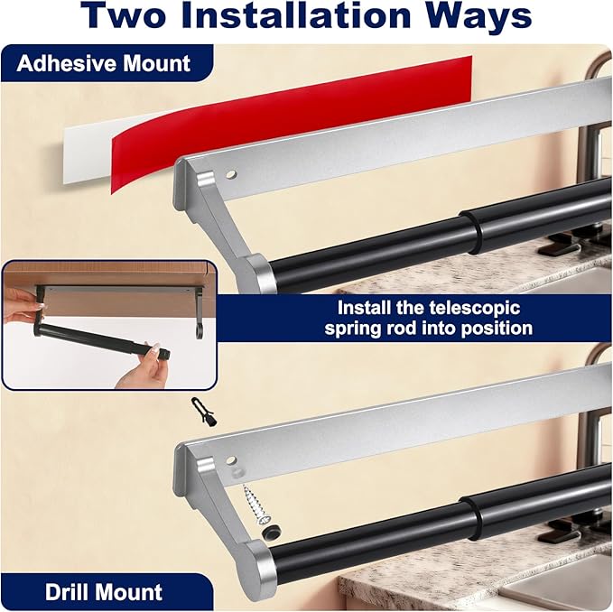 Paper Towel Holder Wall Mount Adhesive Paper Towel Holder Under Cabinet Toilet Roll Hanging Holders Rack for Kitchen Bathroom Garage Counter, Anti-Drop Upgraded Telescopic Rod Design Roll, Silver