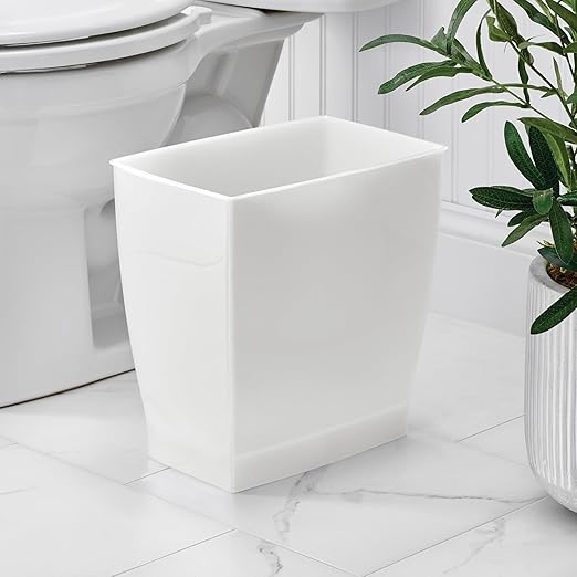 iDesign Small Plastic Bathroom Trash Can, Slim Rectangle Garbage Bin for Bedroom, Office, Dorm, 4-Pack, Frost