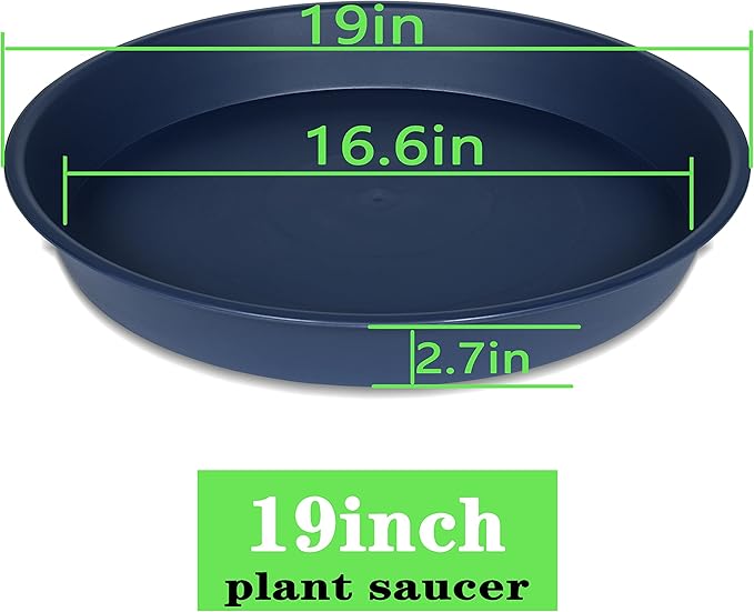 Bleuhome 4 Pack of 18 19 inch Plant Saucer Drip Tray (16.6 inch Base), Heavy Duty Deep Plant Saucers for Pots, Plastic Flower Planter Water Trays for Indoors Outdoor (19", Blue)