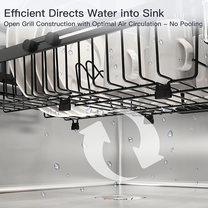 MAJALiS Small Expandable Over The Sink Dish Drying Rack Drainer In Stainless Steel Metal For Kitchen, Counter Space Saving Compact Plate Dryer Strainer Adjustable Hanging Inside Sink Wire Drain Holder