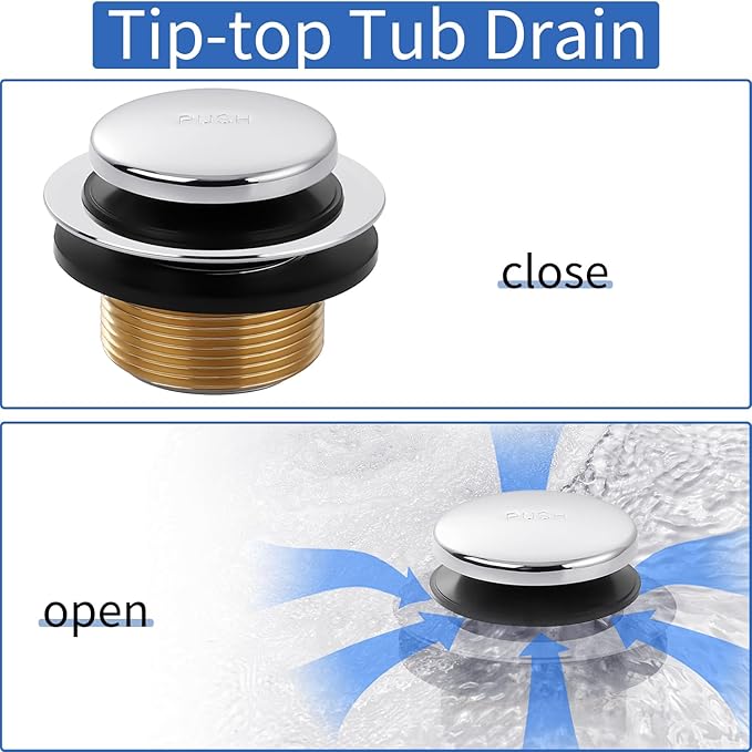 Chrome Bathtub Drain Tip-Toe Tub Trim Set with Two-Hole Overflow Faceplate Bathroom Tub Drains Replacement Conversion Tub Drain Kit Assembly with Universal Fine & Coarse Thread