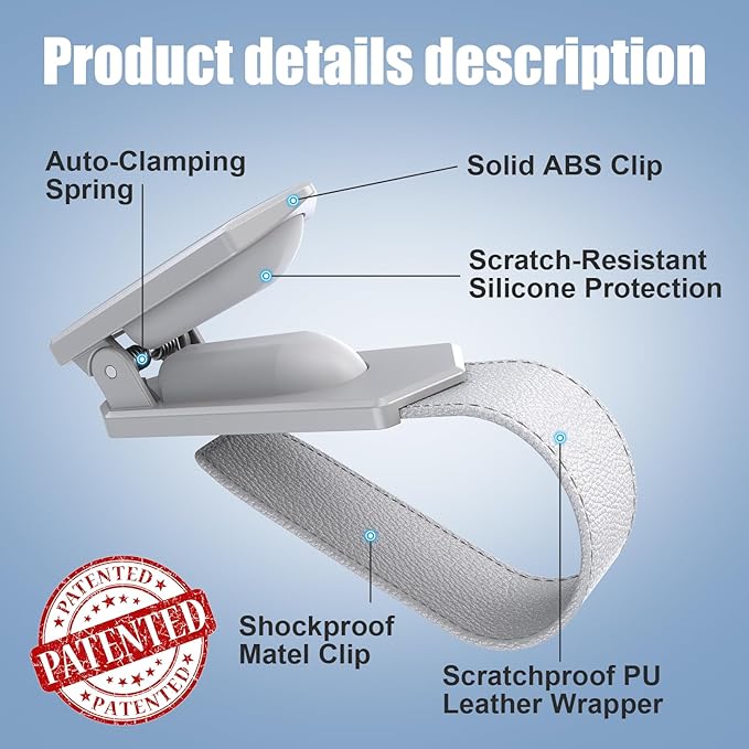 Veharvim Sunglass Holder for Car (One-Handed-Operation, Gentle & Secure Hold, Silicone Padded, Universal Fit, Metal Clip) Visor Sunglass Holder Clip,Visor Sunglass Car (Grey, 4 Pack)