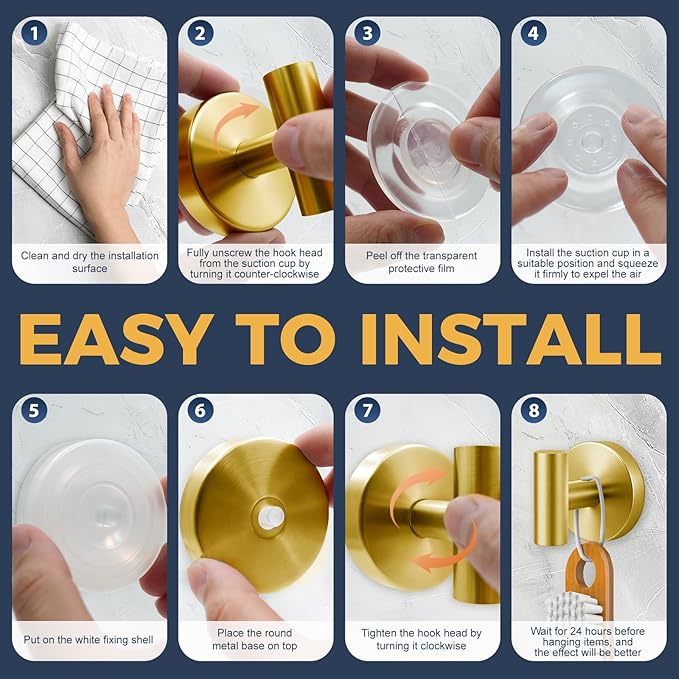 Heavy Duty Suction Cup Hooks for Glass Window,Tile,Mirror,Removable Shower Hooks for Inside Shower,Metal Towel Hooks for Bathroom,4 Pack(Gold)