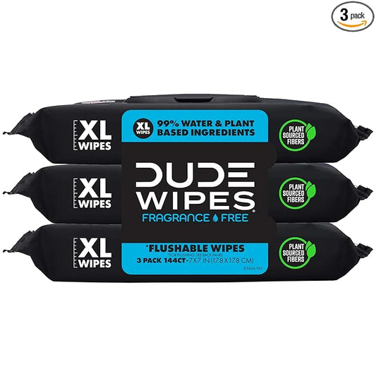 DUDE Wipes Unscented Flushable Wipes - Extra-Large Adult Wet Wipes for Sensitive Skin - 1 Pack (48 Count), Travel Pack - Infused with Vitamin E and Aloe - Septic and Sewer Safe