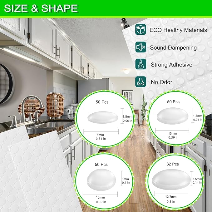 Cabinet Bumpers Soft Self-Adhesive Clear Rubber Bumper- Cabinet Door Dots Clear Stoppers Furniture Noise Reducing Silicone Rubber Pads Extremely Durable(182Pcs)