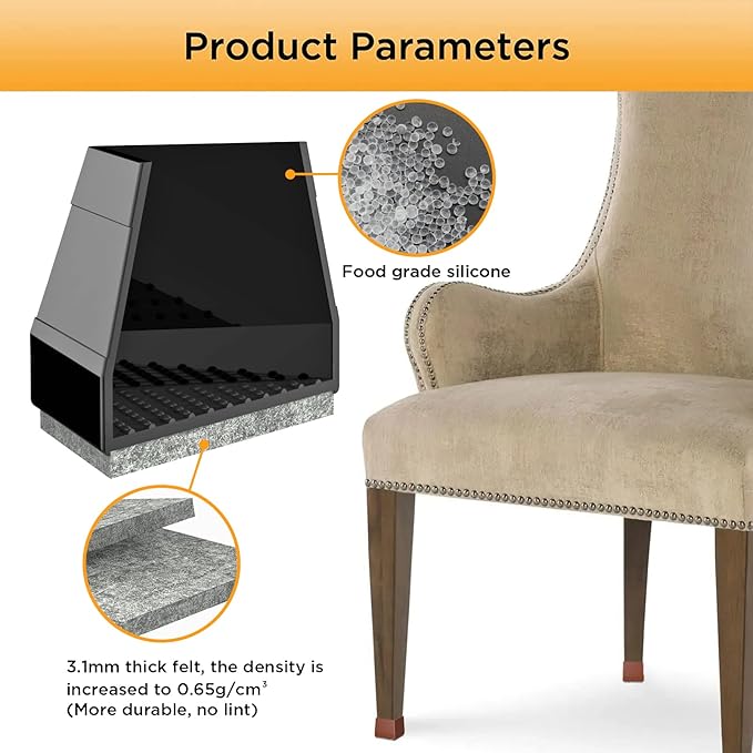 Square Chair Leg Protectors for Hardwood Floors, 16 Pcs Silicone Felt Furniture Leg Caps to Prevent Floor from Scratches and Reduce Noise, Easy to Move, (Black, Fit: 0.866-1.14").