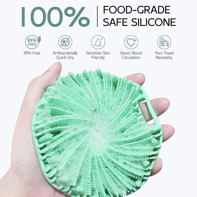 Silicone Body Scrubber 2 Counts, Exfoliating Body Wash Scrubbers Exfoliator, Shower Body Brush for Effective Showering Exfoliation and Gentle Massage (Green+Blue)