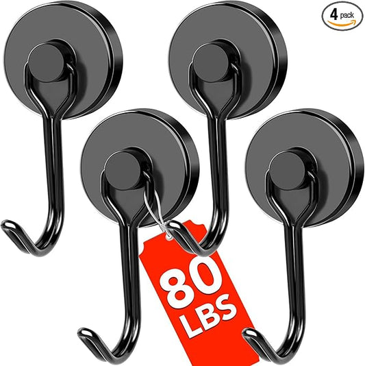 DIYMAG Black Magnetic Hooks, Strong Magnetics Heavy Duty 2026 Cruise Cabin Ship Essentials Magnet Hook with Metal Hanger for Hanging Refrigerator Home Kitchen Office 4Pack