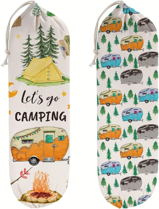 2Pcs Camping RV Essentials Plastic Bag Holder, Reusable Hanging Grocery Bags Holder for Camper RV Accessories, Portable Trash Bags Organizer for Camper Must Haves, Picnics, Beach, Hiking