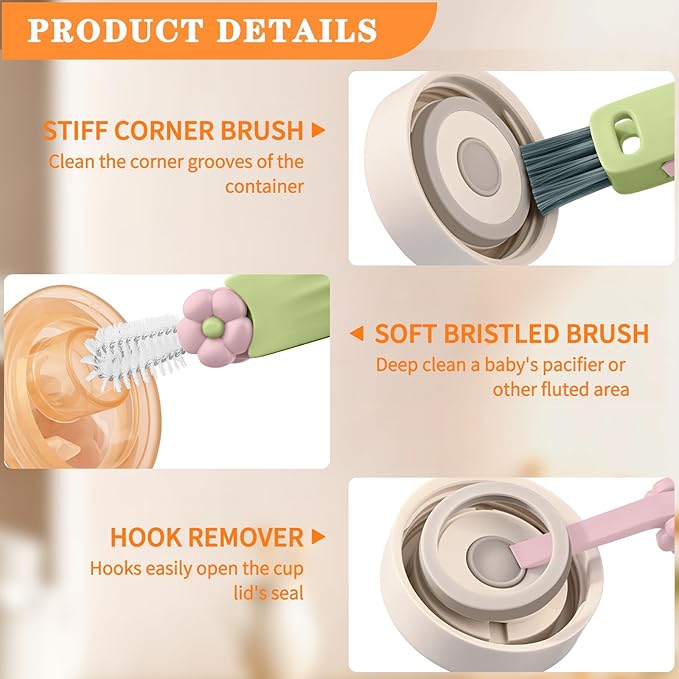 3 in 1 Cup Lid Gap Cleaning Brush Set, Multifunctional Insulation Bottle Cleaning Brush, Mutipurpose Portable Cup Lid Gap Cleaner, Home Kitchen Crevice Brush Cleaning Tools