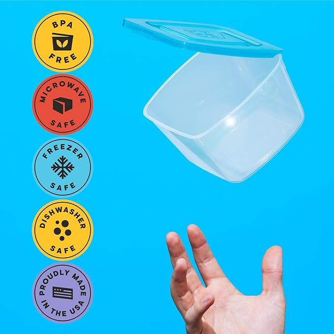 Premium Attached Food Storage Containers, Permanently Attached Plastic Lid, Never Lose & Space Saving Organization (7 Pack)