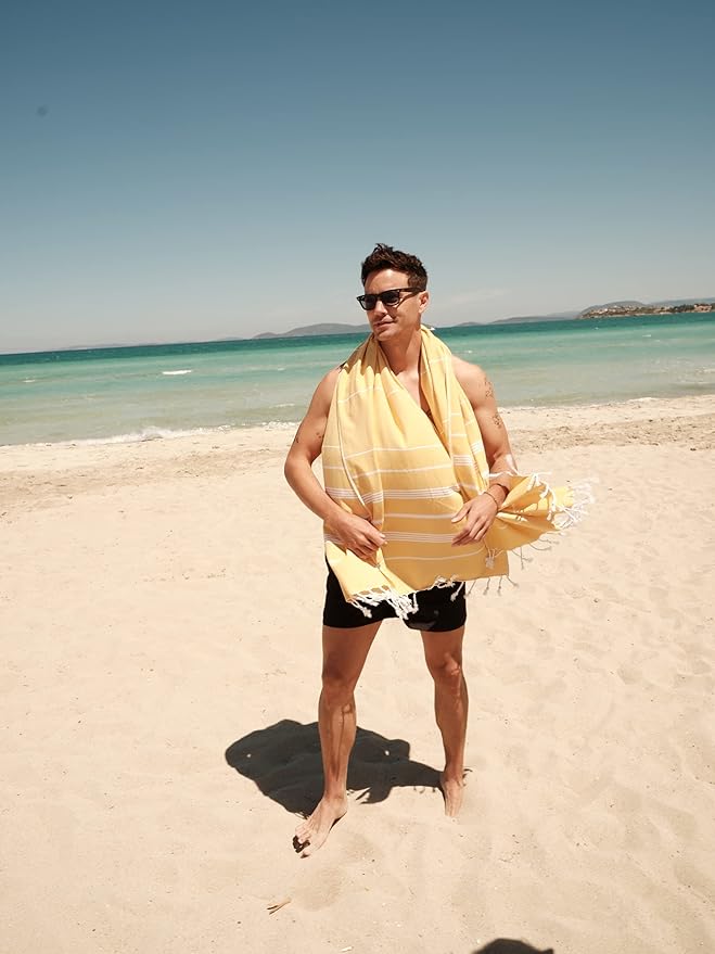BAY LAUREL Turkish Beach Towel with Travel Bag 39 x 71 Quick Dry Sand Free Lightweight Large Oversized Towels Light
