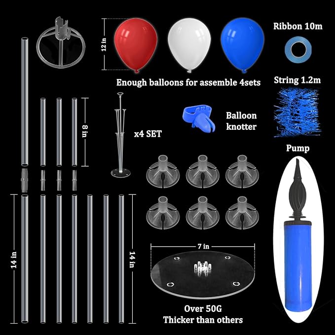 Red White and Blue Balloon Stand Centerpiece Table Decorations for 4th of July Father's Day Graduation Birthday Party Decorations(Red white blue set4)