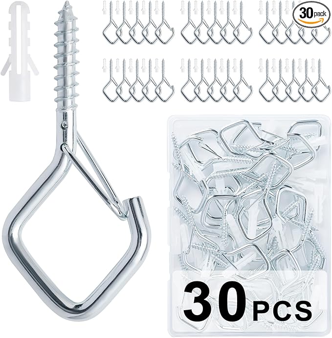 30 PCS Cup Screw-in Hanger Hooks with Safety Buckle, Windproof Screw Hooks Perfect for Hanging Outdoor String Lights, Plants, and Patio Lights,for Ceiling and Wall Mount, 2.2 Inches in Silver