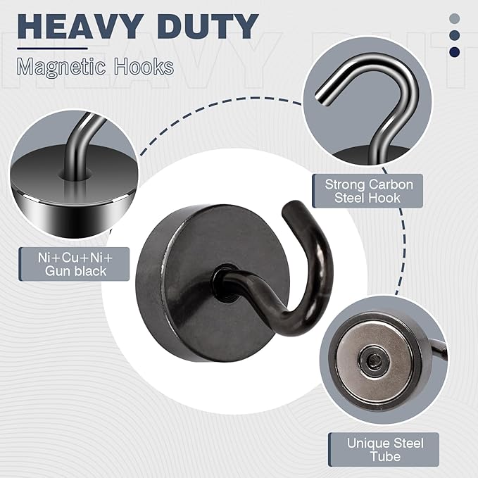 Neosmuk Magnetic Hooks, Cruise Ship Essentials, 40lb+ Heavy Duty Magnetic Hooks for Cruise Cabins, Refrigerator, Grill, Hanging, and Travel | Extra Strong Must-Have Magnet Hook, Gunmetal, Pack of 20