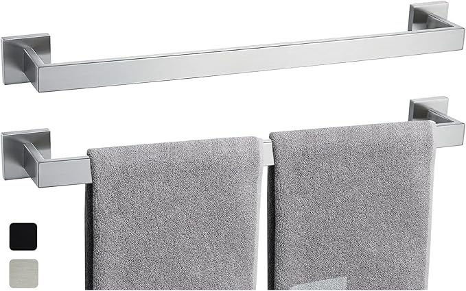 24 Inch Towel Bar 2 Pack for Bathroom 12/16/24/28/32/36 Inch Kitchen Towel Holder Brushed Nickel Towel Rod Wall Mounted SUS304 Rustproof Towel Rack Modern Square Design (2, Brushed Nickel, 24 Inch)