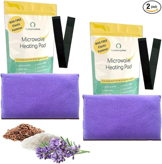 Microwavable Heating Pads for Lower Back, Neck, and Shoulder Pain Relief - Moist Microwave Heating Pad for Muscles and Joints - Microwave Hot Pack Heat Pad for Cramps - 2 Packs Purple - Lavender Scent