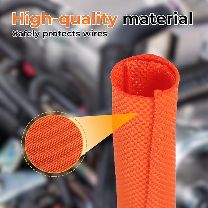 5/16 inch Split Braided Cable Management Sleeve for USB Cable, Power Cord, Audio Video Cable, Wire Loom Cord Protector from Cat Dog Chewing (Orange, 25FT)
