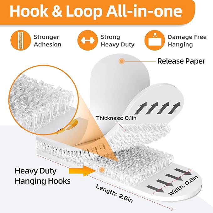 Picture Hanging Strips 80 Strips, Damage Free Removal, Wall Poster Picture Hangers Without Nails, Sticky Hook & Loop Adhesive Strips for Poster/Picture/Home/Office, 40 Pairs/Medium, White