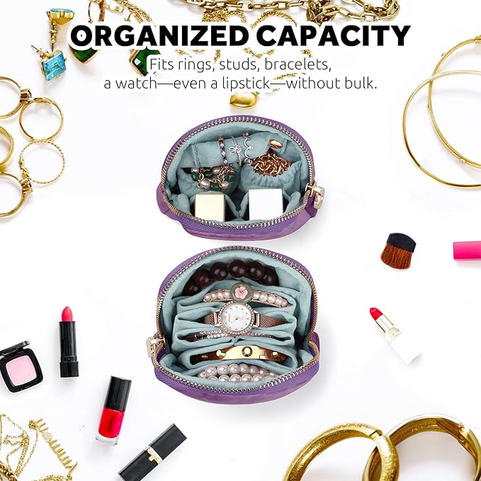 Small Travel Jewelry Case Set 2-in-1 Detachable Velvet Pouches, Portable Jewelry Organizer bag for Rings Earrings Bracelets, Gift Box for Women (Lavender Purple)