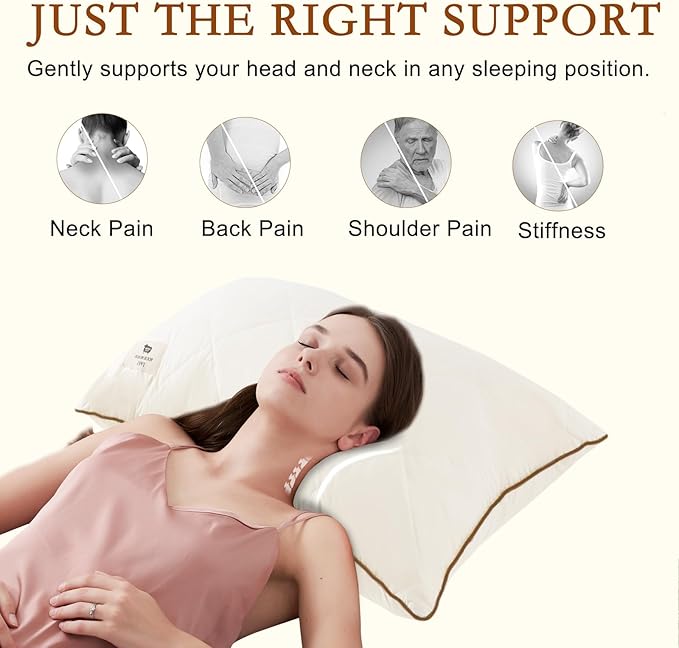 YOUR MOON Organic Wool Pillow Queen Size, Soft Breathable Support Bed Pillows for Sleeping, Luxury Down Alternative Pillow for Side & Back Sleepers, 100% Cotton Cover, Natural Wool Filling (Off White)