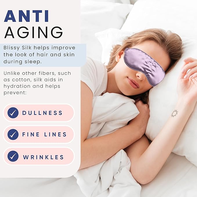 Blissy Silk Sleep Mask - Silk Eye Sleeping Mask for Women & Men for Total Blackout - 100% Pure Mulberry Silk, 22 Momme 6a Fibers - Blindfold Silk Sleep Mask Side Sleeper Eye Cover (Lavender)