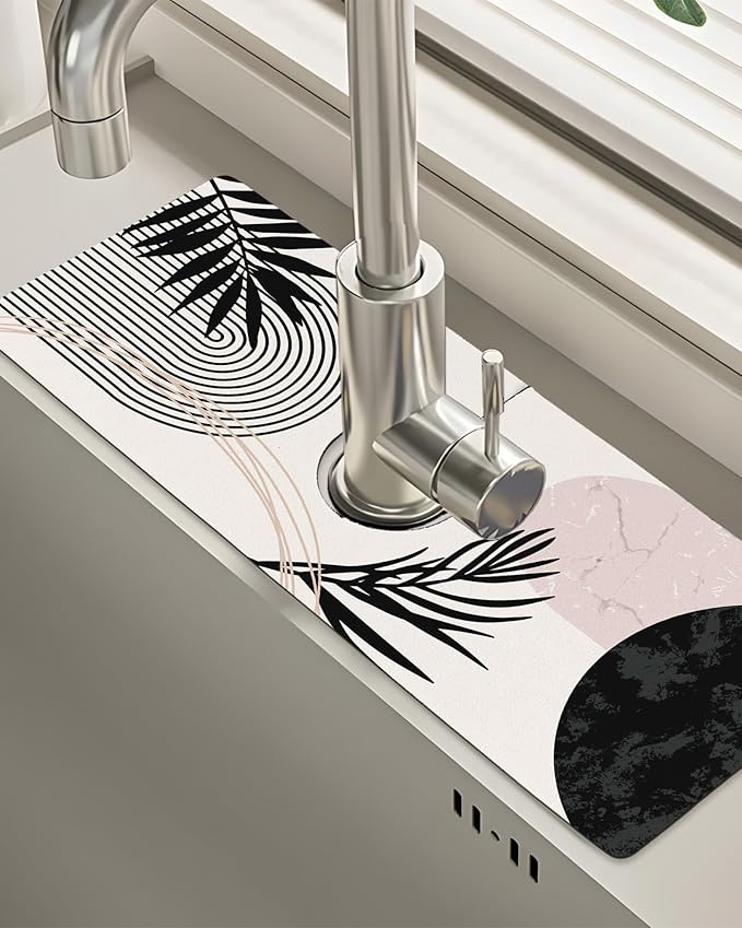 Patterned Sink Faucet Mat Kitchen Splash Guard Super Absorbent Drying Mat, Non-Slip Drain Pad for Kitchen Counter or Bathroom-15x5.5in