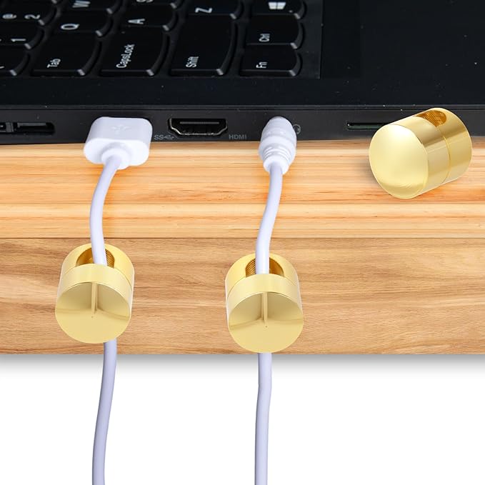 10 Sets Charger Holders for Cords, Gold Adjustable Cable Anchor Holders, Adhesive Metal Cord Clips, Cable Management Wire Organizers for Desk, Office, Nightstand
