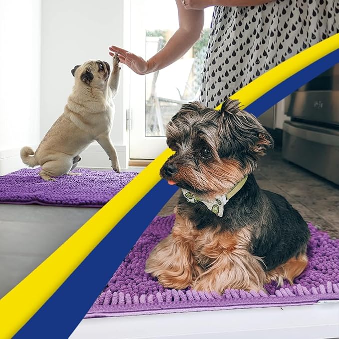Muddy Mat® | Super Absorbent Door Mat Indoor, Microfiber Quick Dry Chenille Entryway Rug, Non-Slip Front Door Mat, Indoor Mats for Entryway, Machine Washable Pet Rug, Purple 24" x 72"