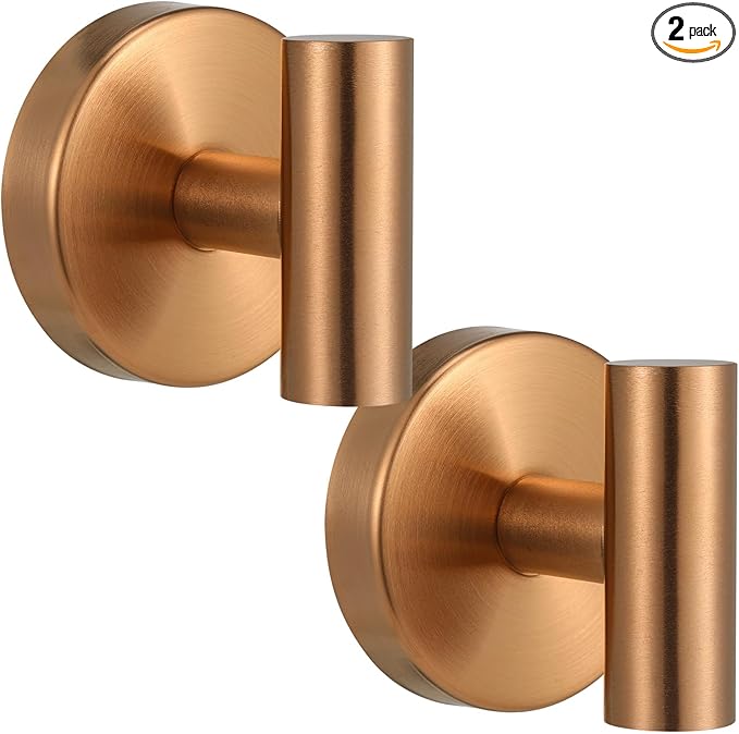 Suction Cup Hooks for Shower - Bathroom Reusable Hooks for Towels, Robes & Loofah - No-Drill Mounting on Kitchen, Walls, Metal, Glass, Mirrors, Tile & Smooth Non-Porous Surfaces (2, Champagne Bronze)