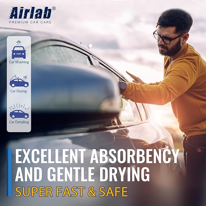 Airlab Microfiber Towels for Car Washing and Drying, Super Absorbent, Cleaning Cloth for Auto Detailing, Ultra Soft, Lint-Free, Streak-Free, 24 x 16 Inch, Pack of 2, Grey-Black, 600 GSM