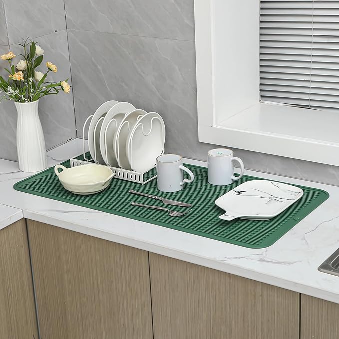 MicoYang Silicone Dish Drying Mat for Multiple Usage,Easy clean,Eco-friendly,Heat-resistant Silicone Mat for Kitchen Counter or Sink,Refrigerator or Drawer Liner Green 5XL 36inches x 18inches