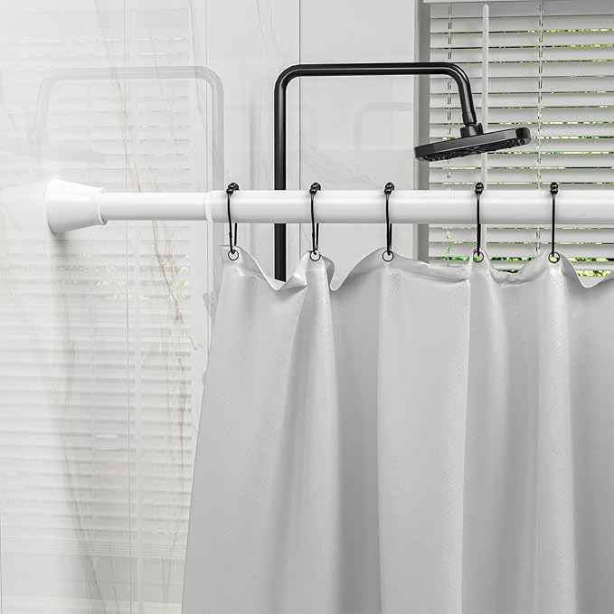 2Pack White Shower Curtain Rod 45 to 77 Inch, Shower Rods for Bathroom, Spring Tension Curtain Rod No Drilling for Windows Doors Closet Kitchen Wardrobe