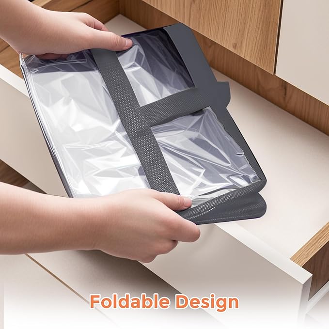 Budding Joy Clear Zippered Storage Bags for Clothes, 40L Closet Organizers and Storage Containers Vinyl Moving Bag for Bedding, Linen, Blankets, Comforters, Clothing & Toys, Grey, 4 Pack