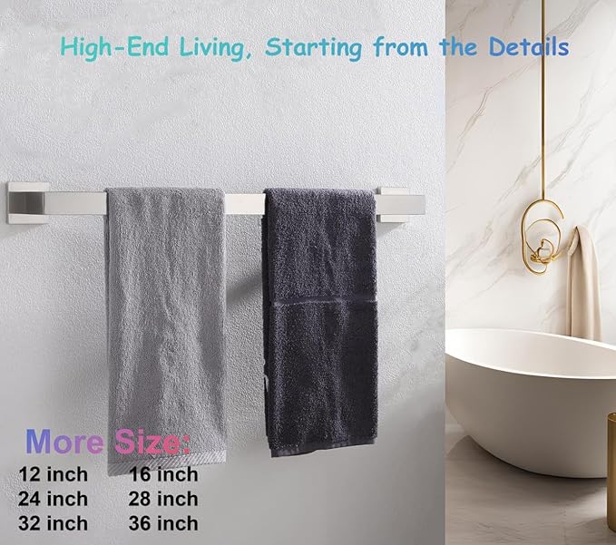 24 Inch Towel Bar 2 Pack for Bathroom 12/16/24/28/32/36 Inch Kitchen Towel Holder Brushed Nickel Towel Rod Wall Mounted SUS304 Rustproof Towel Rack Modern Square Design (2, Brushed Nickel, 24 Inch)