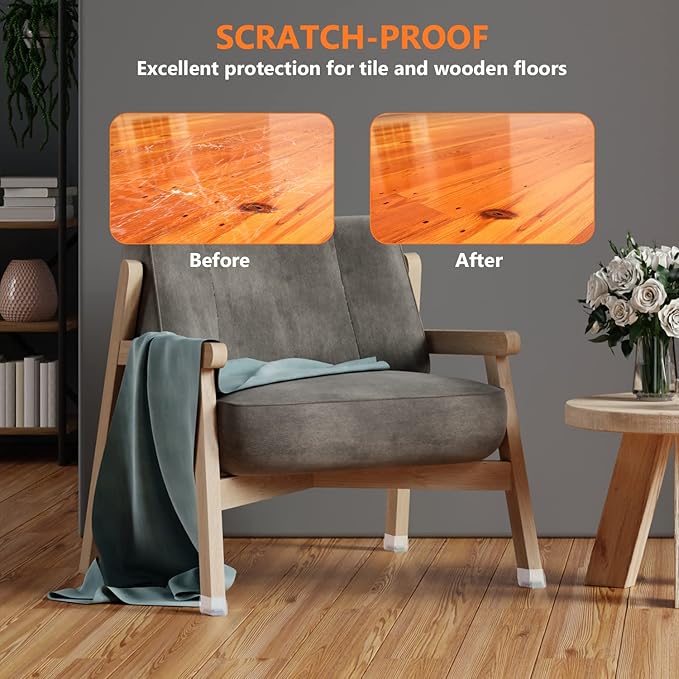 16pcs Square Chair Leg Floor Protectors, Furniture Pads for Hardwood Floors, Furniture Sliders for Chair Legs, Floor Protectors for Chairs, Silicone Chair Leg Caps Cover, Clear, Small