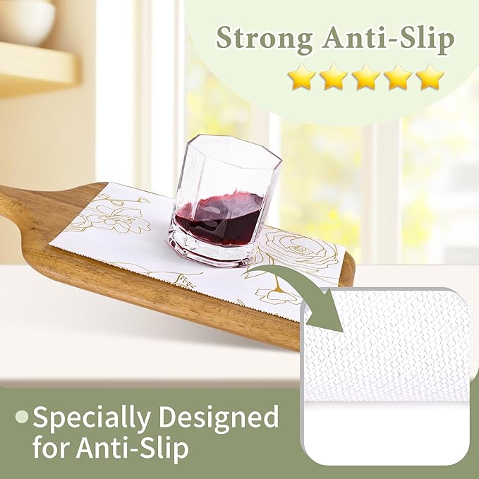 Shelf Liners for Kitchen Cabinets 17.5in x 20FT Non-Adhesive Drawer Liner Gold Floral Thickened Shelf Liner Paper Strong Non-Slip Easy to Clean for Tool Box Refrigerator with Knife and Tape Measure