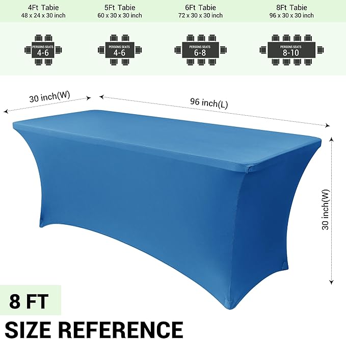 Obstal 8Ft Stretch Spandex Table Cover for Standard Folding Tables - 2 Pack Universal Rectangular Fitted Tablecloth for Party, Banquet, Events, Trade Show (Aqua, 96L x 30W x 30H Inches)