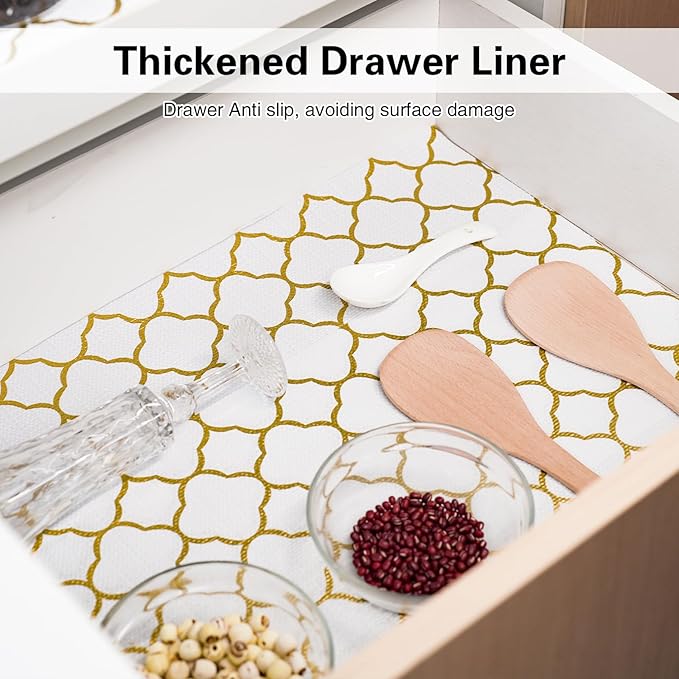 Drawer and Shelf Liner for Kitchen Cabinet,Non-Adhesive Cabinet Liner 24in x 30FT,Waterproof Shelf Paper Non-Slip Mats Cupboard Liners Contact Protect Dresser/Shelves/Table-Golden Lantern