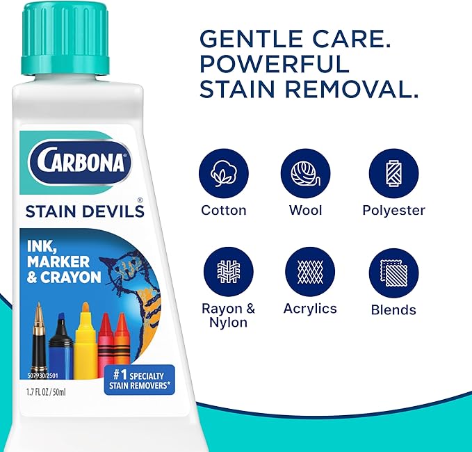 Carbona Stain Devils® #3 | Ink, Marker & Crayon | Professional Strength Laundry Stain Remover | Multi-Fabric Cleaner | Safe On Skin & Washable Fabrics | 1.7 Fl Oz, 3 Pack